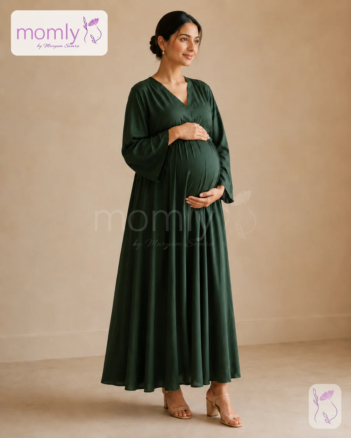 Front view of the Emerald Green Maternity Solid Gown